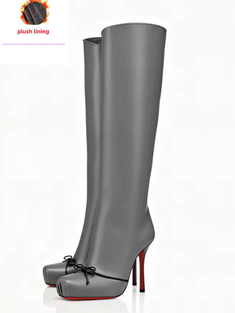 Velvet Bow High-Shine Stiletto Boots image 13