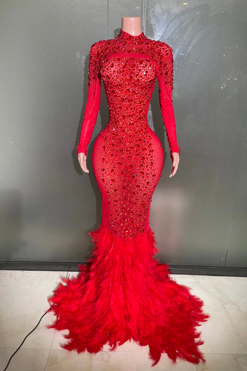 Crimson Crystal Siren Feather Gown image 1