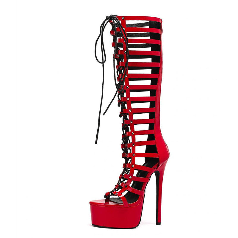Red Lace-Up Siren Gladiator Heels  image 1