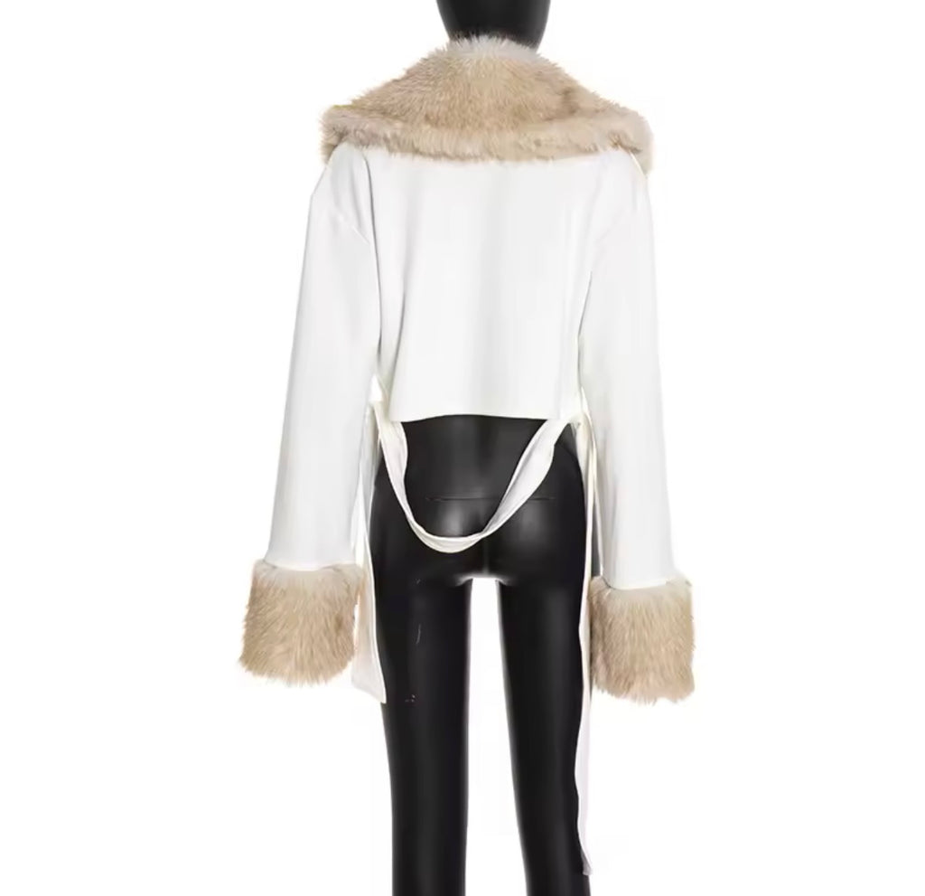 Snow Luxe Tie-Front Fur Collar Jacket image 3