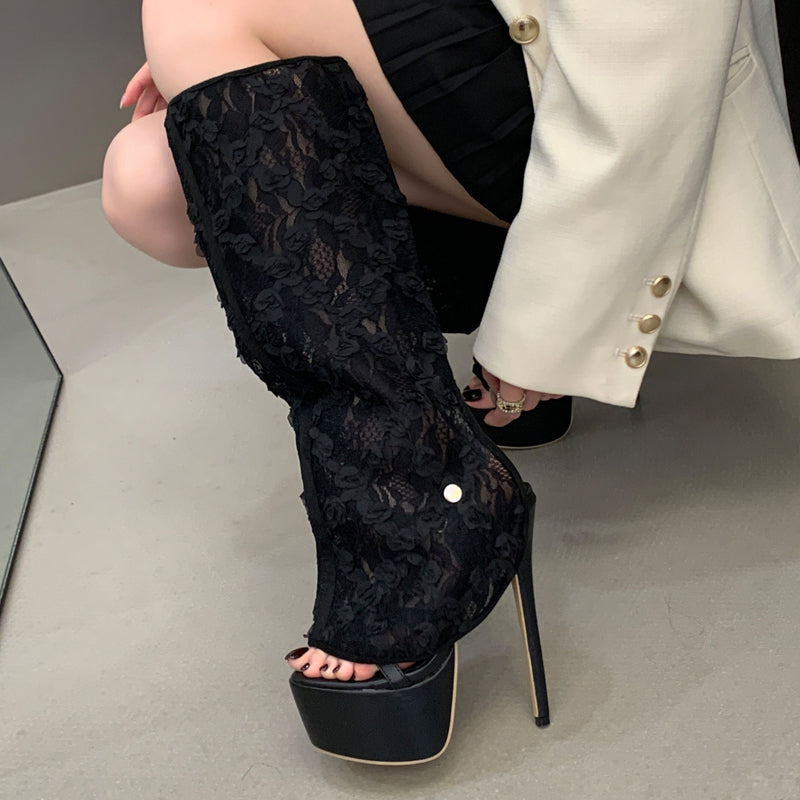 Velvet Lace Enigma Platform Boots (2-in-1 Removable Sleeve)  image 4
