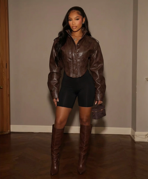 Cocoa Crush Cropped Moto Jacket  image 0