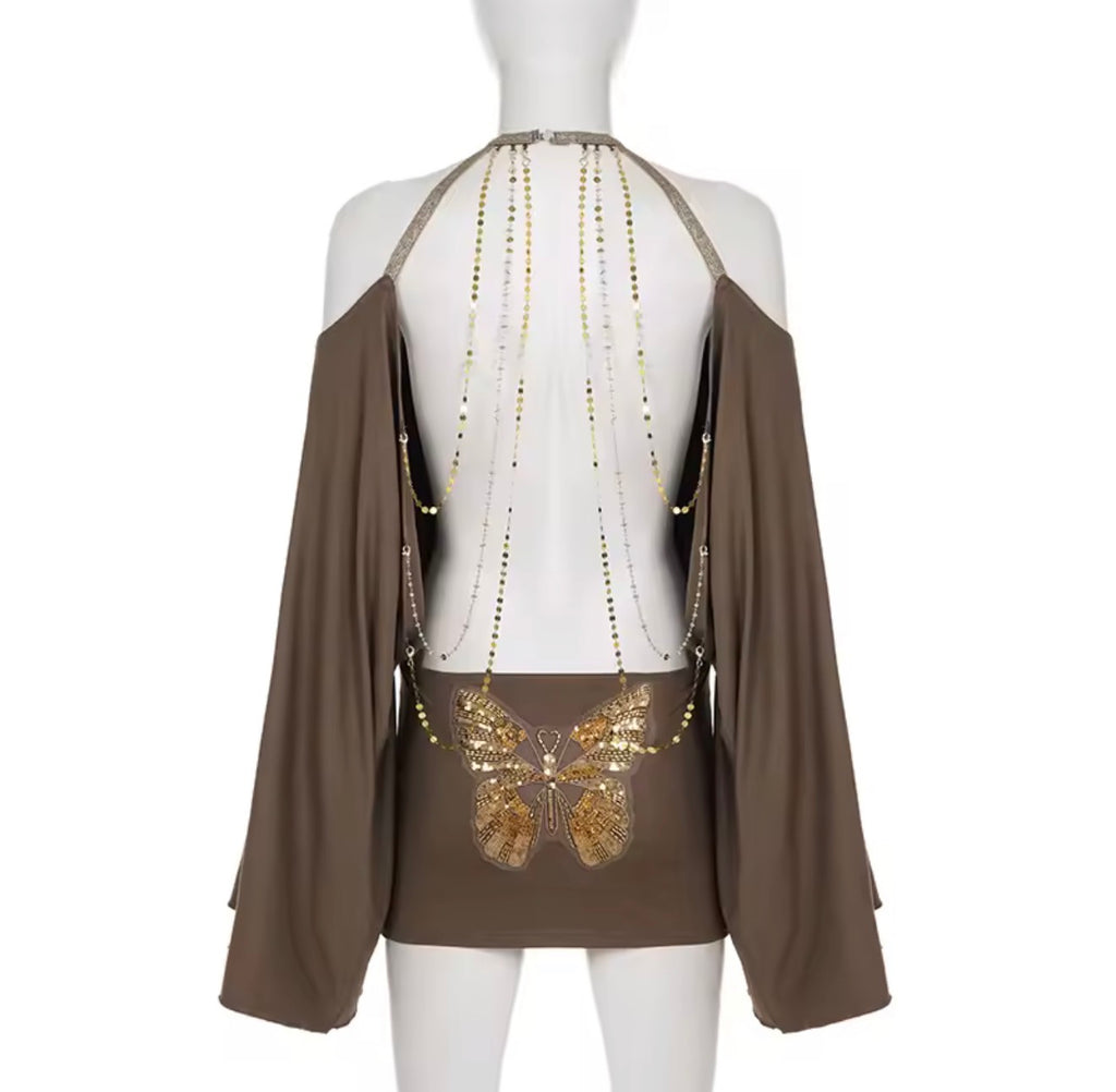 Golden Muse Butterfly Back Dress