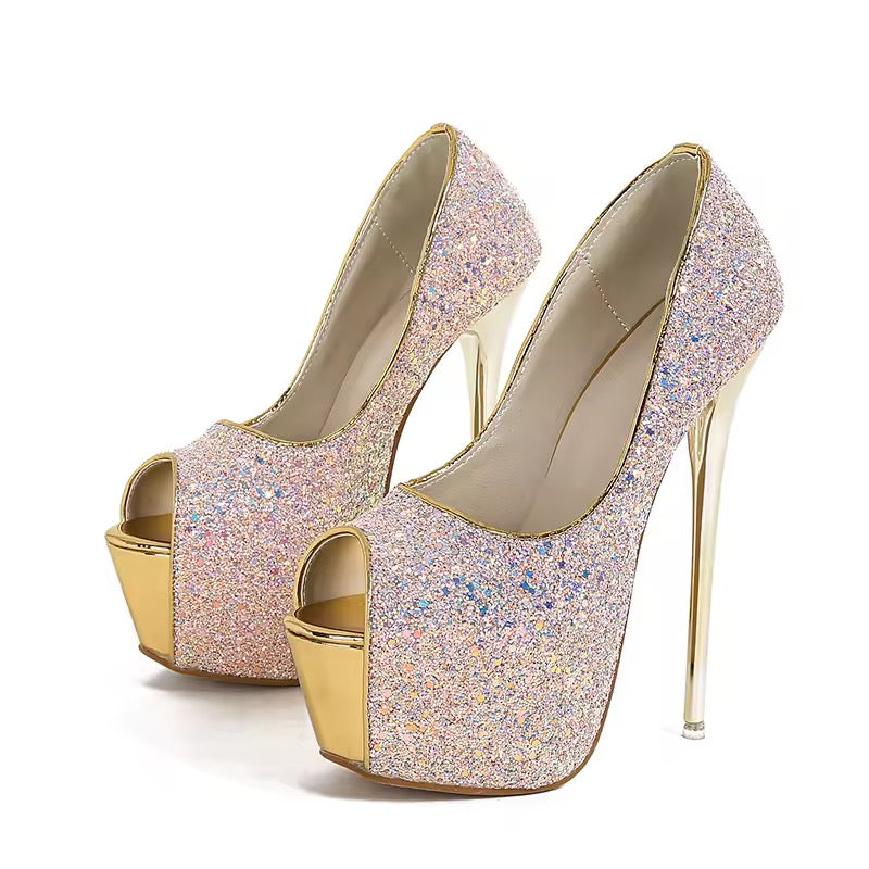 Golden Glitz Platform Peep-Toe Heels  image 2