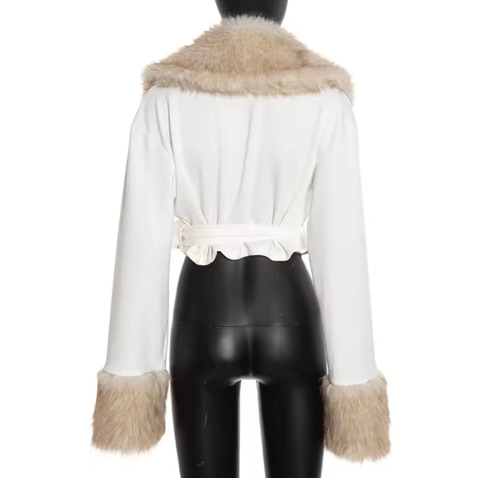 Snow Luxe Tie-Front Fur Collar Jacket image 6