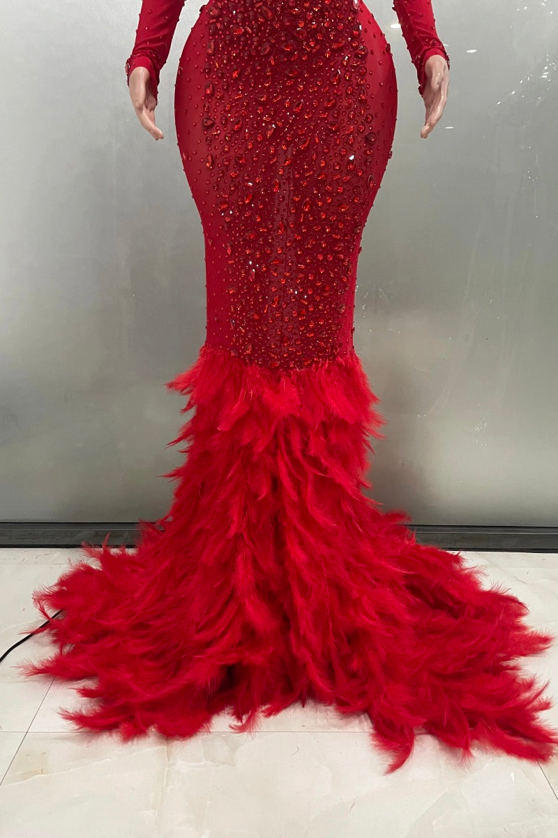 Crimson Crystal Siren Feather Gown image 5