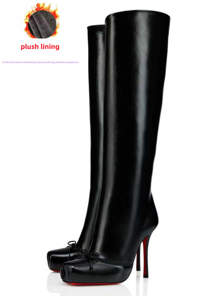 Velvet Bow High-Shine Stiletto Boots image 12