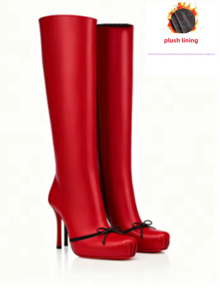 Velvet Bow High-Shine Stiletto Boots image 2