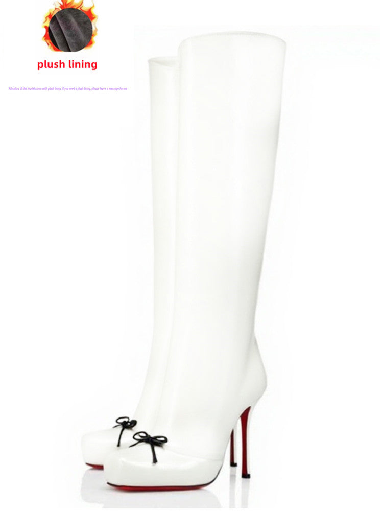 Velvet Bow High-Shine Stiletto Boots image 3