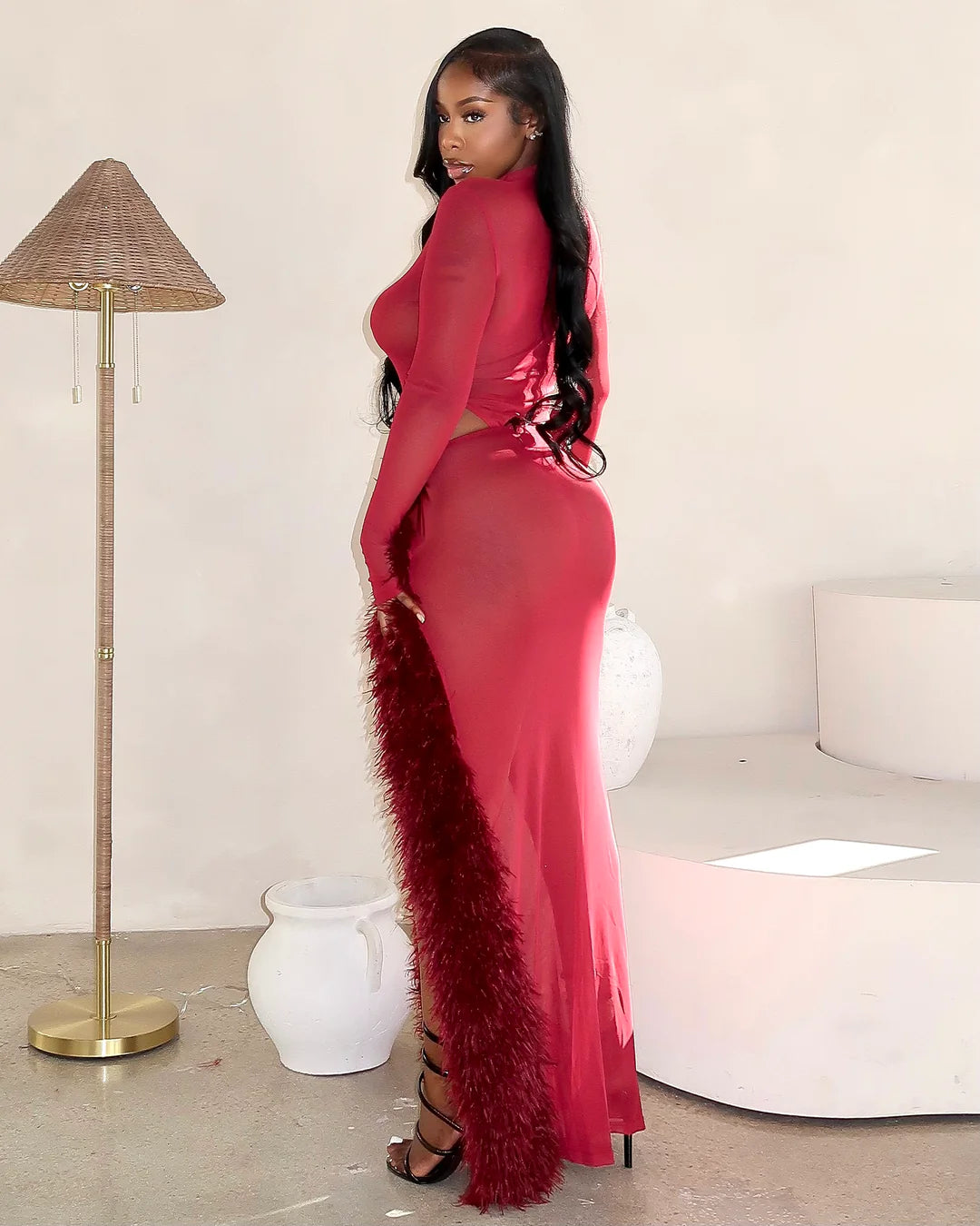 Velvet Inferno Feather Maxi Set image 5
