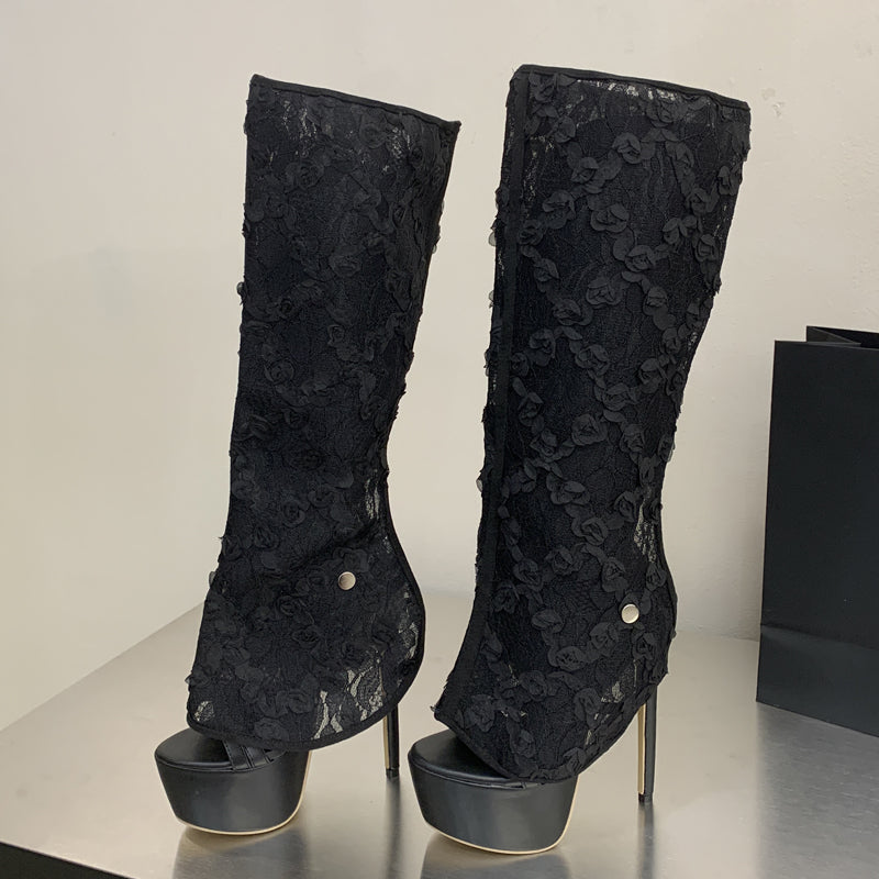 Velvet Lace Enigma Platform Boots (2-in-1 Removable Sleeve)  image 1