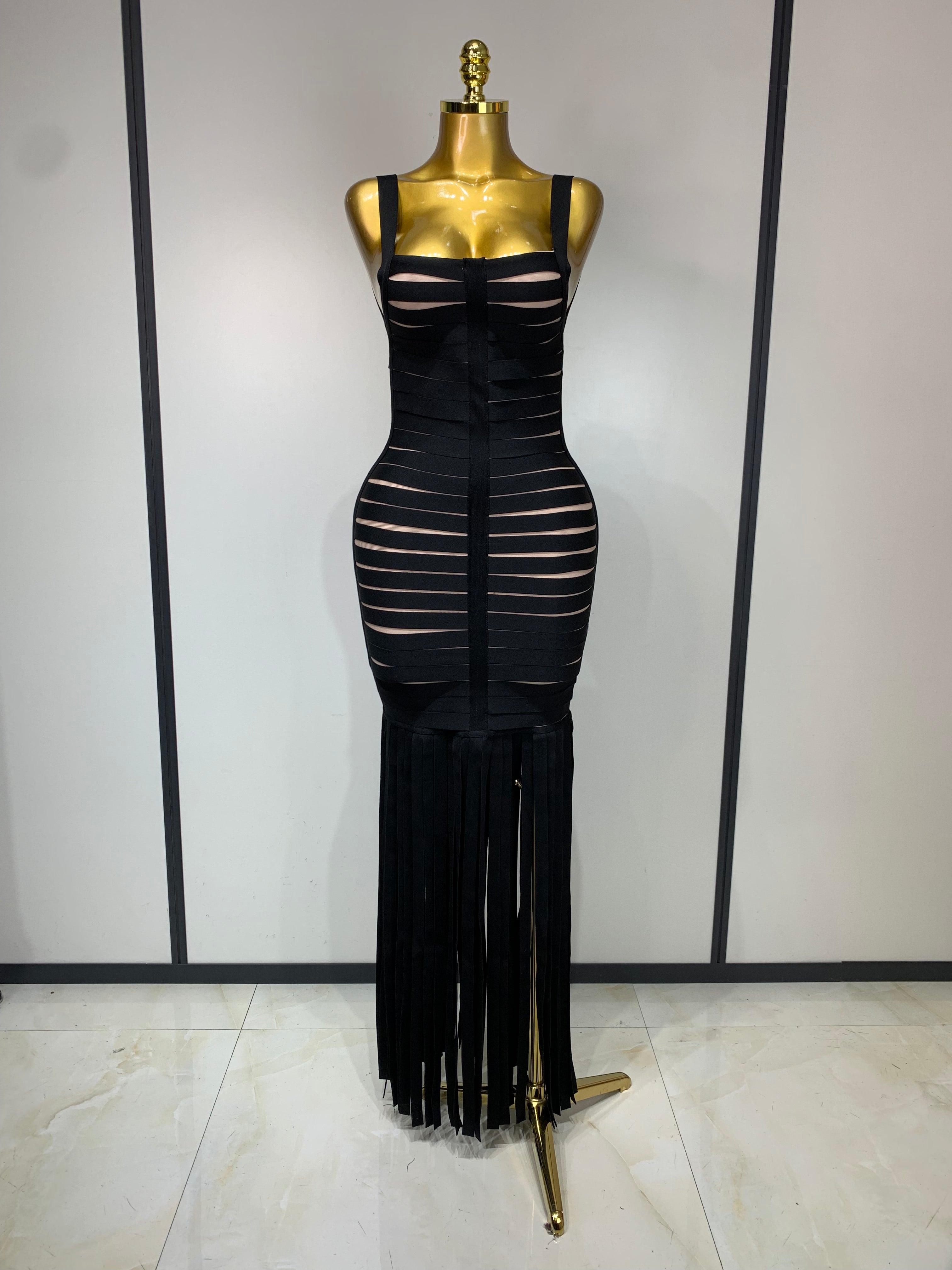 Midnight Fringe Seduction Maxi Dress  image 1