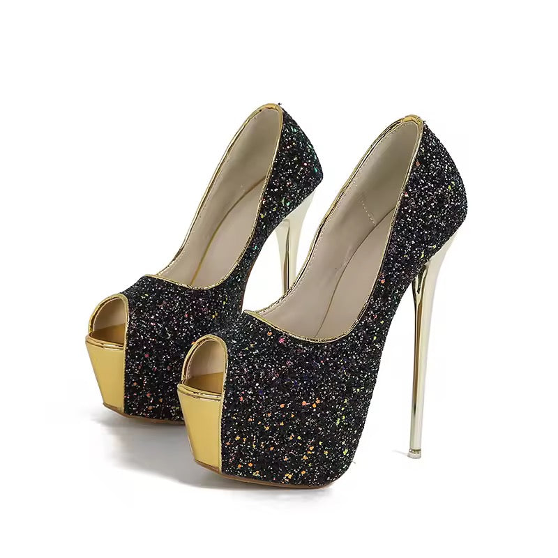 Golden Glitz Platform Peep-Toe Heels  image 4