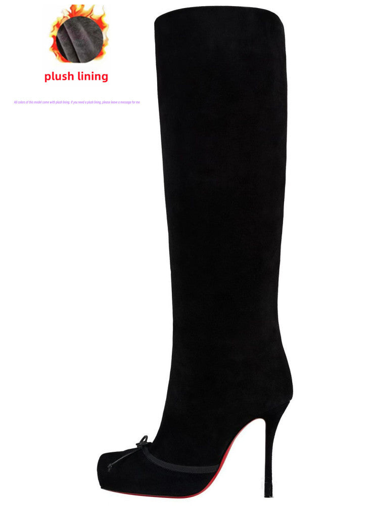 Velvet Bow High-Shine Stiletto Boots image 4