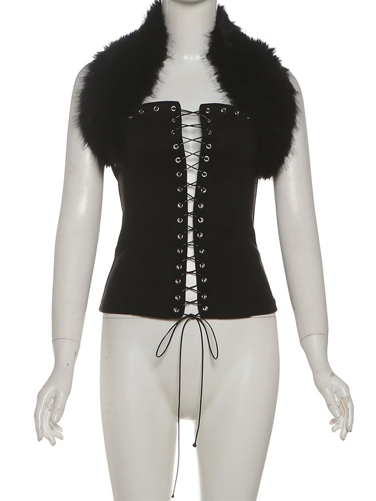 Foxy Lace-Up Furry Corset Top  image 1