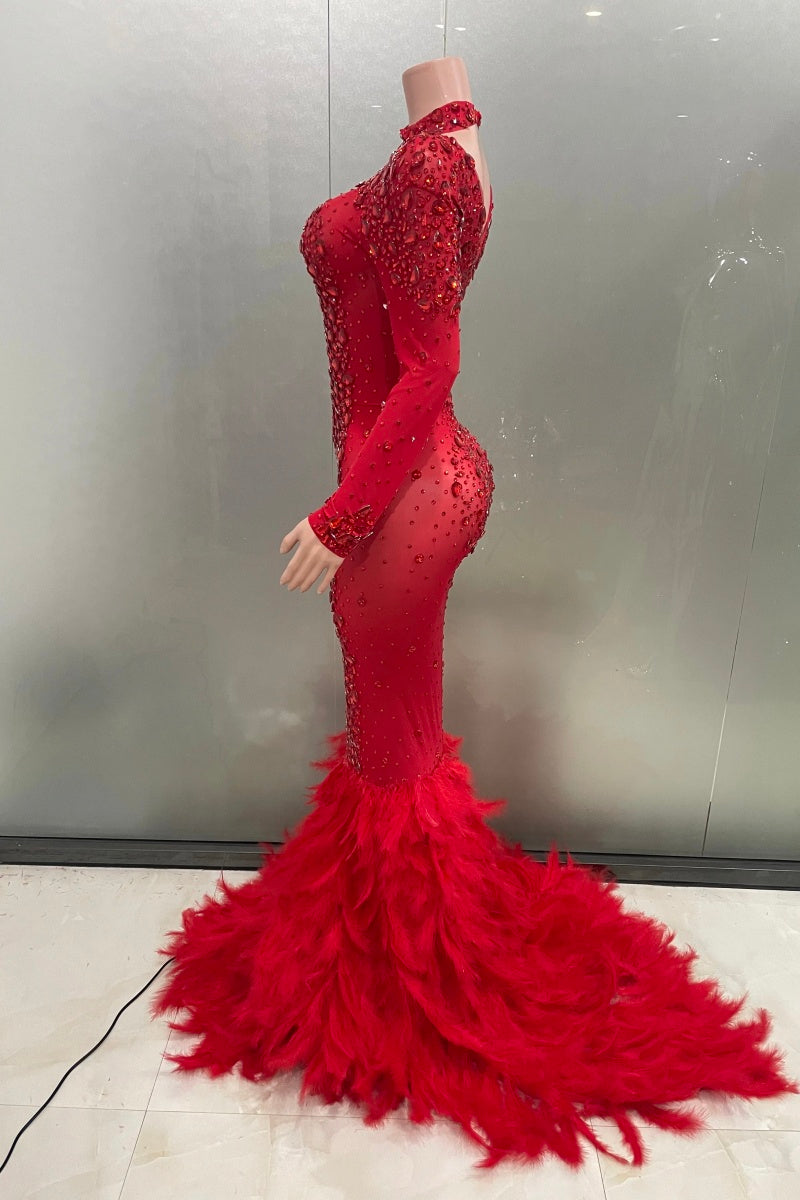 Crimson Crystal Siren Feather Gown image 6