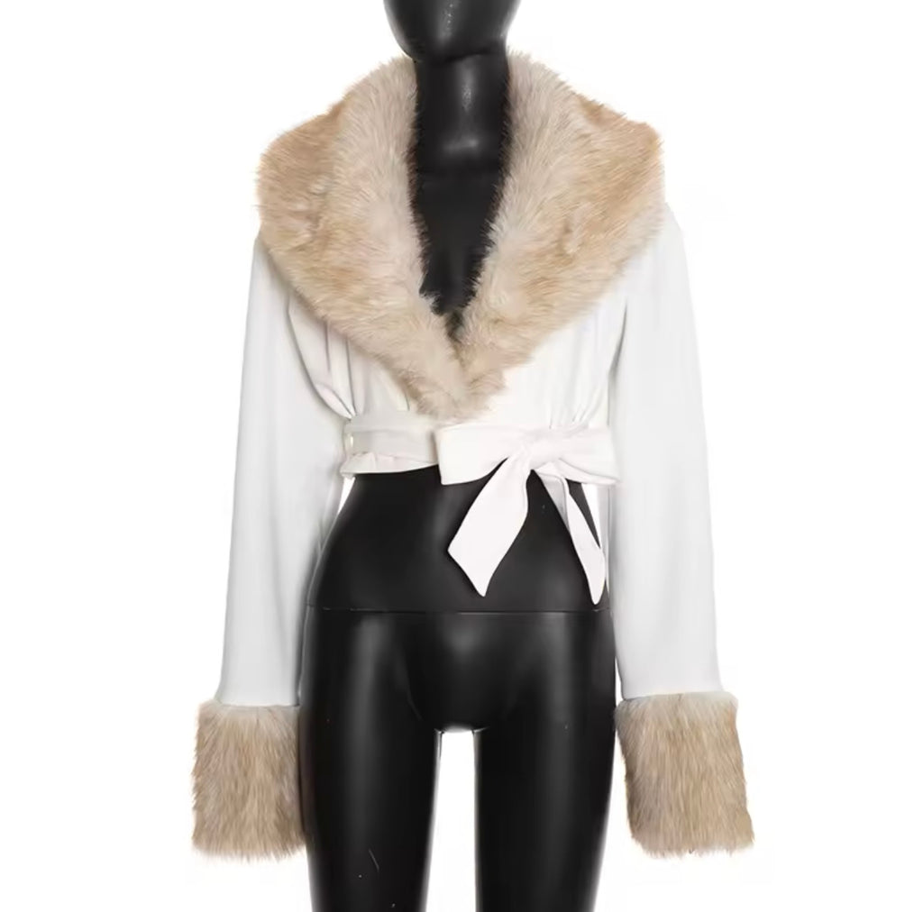 Snow Luxe Tie-Front Fur Collar Jacket image 4