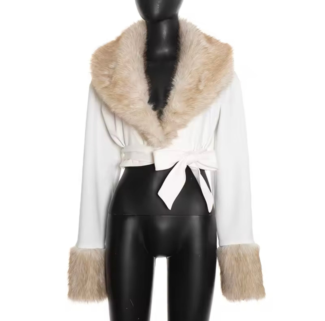Snow Luxe Tie-Front Fur Collar Jacket image 4