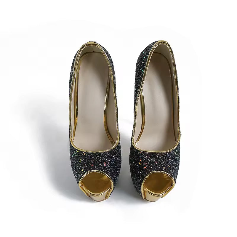Golden Glitz Platform Peep-Toe Heels  image 6